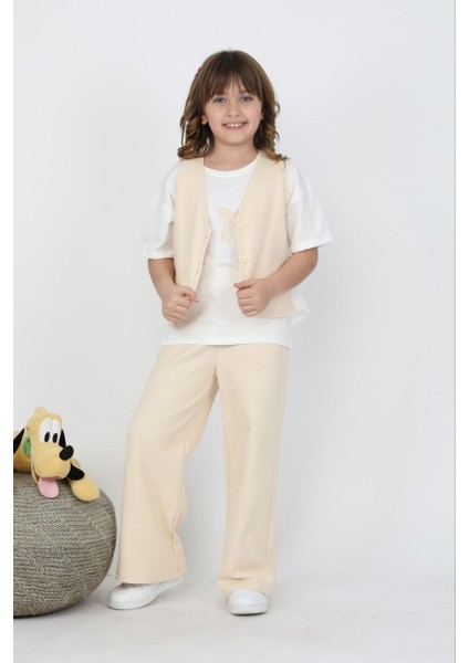 Kız Krem Yelekli 3 Lü Takım