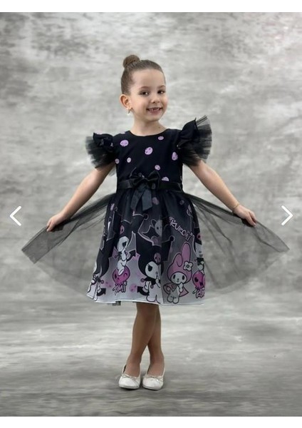 Kuromi Elbise - Kız Çocuk Kuromi Baskılı Elbise- Doğum Günü Elbisesi 0904 modelleri