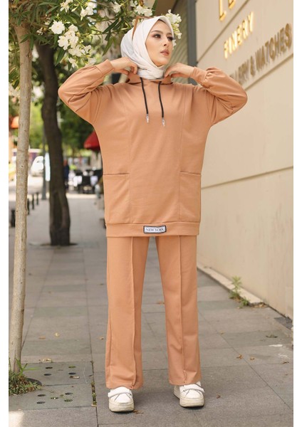 Camel Önü Etiketli İki İplik Tesettür Takım modelleri