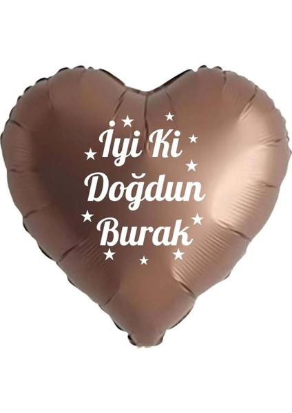 18 Inç Kahverengi Renk Kişiye Özel Iyi Ki Doğdun Yazılı Beyaz Yazılı Kalp Folyo Balon