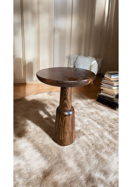 Wood Wooden Ahşap Tekli Ürgüp Mantar Yan Sehpa Modern Ceviz Renk Fiskos