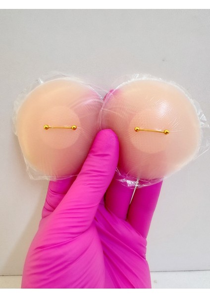 2 Adet Deliksiz Silikon Yapıştırma Gerçek Gibi Görünen Meme Ucu Nipple Piercingi (Çelik )