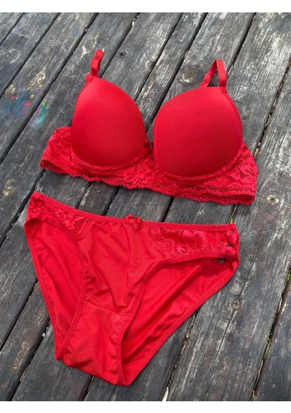 Kırmızı Düz Destekli Sütyen Takımı modelleri
