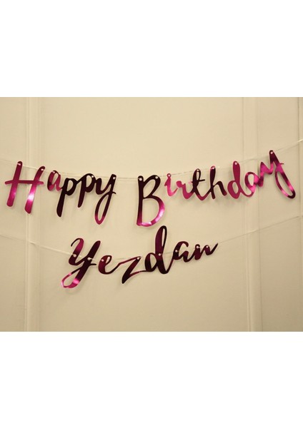 Kişiye Özel Simli Fuşya Renkli Happy Birthday El Yazısı Banner fiyatları
