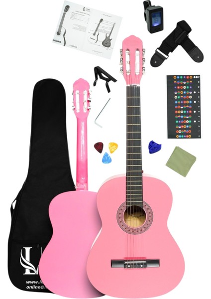 CG-3902PK Klasik Gitar 4/4 Yetişkin Boy Sap Ayarlı Full Set - Pembe