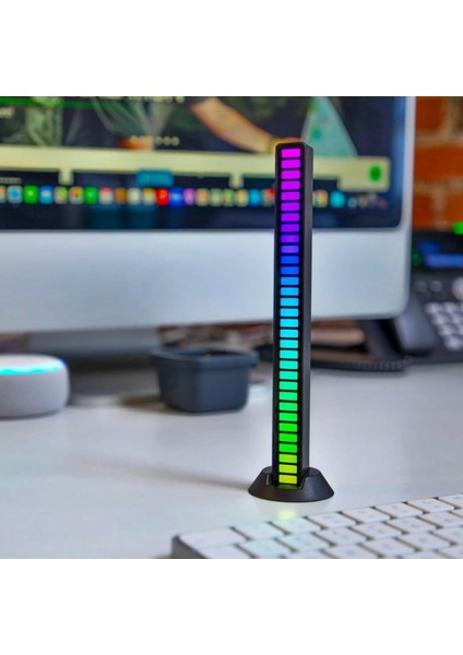 Rgb Çubuk Sese Duyarlı Ekolayzer 18 Farklı Ayarlanabilir Renk-Mod Type-C Şarjlı Taşınabilir Ekolayzer