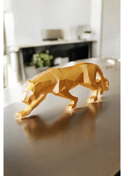 Dekoratif Kübik Jaguar Puma Beyaz Leopar Polyester Döküm Hediyelik Biblo