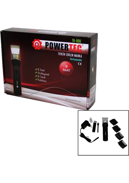 Powertec TR-800 Saç Sakal Traş Makinesi Yedek Bataryalı (4887)