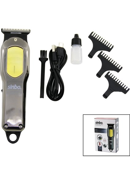 USB Şarjlı - LCD Göstergeli Saç Kesme Traş Makinesi Gövde Krom Kaplama SHC-1903 (4887)