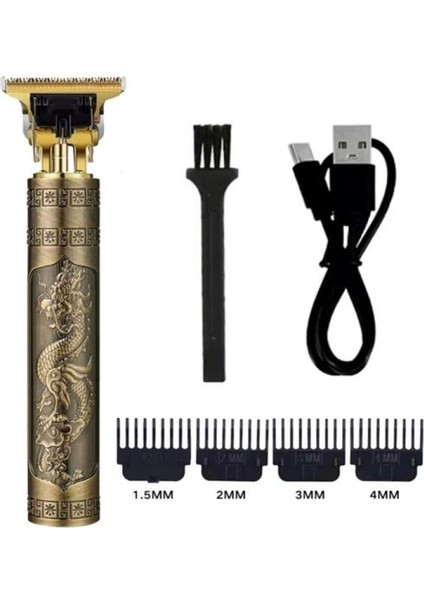 Vintage Görünümlü Güçlü 4 Farklı Başlıklı USB Şarjlı Manuel Tıraş Makinası (4887)