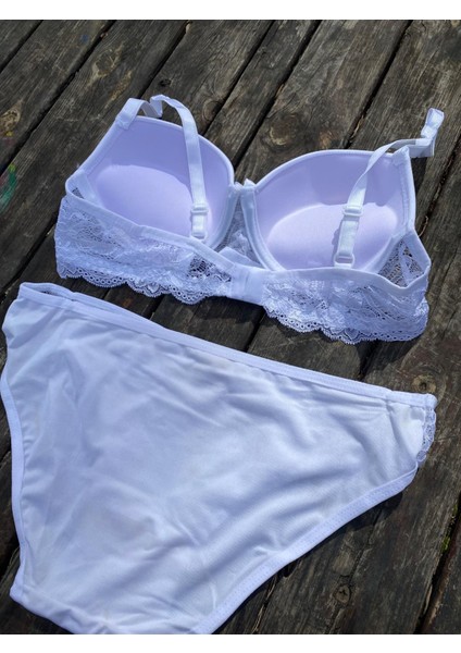 Beyaz Düz Dantelli Sütyen Takımı modelleri