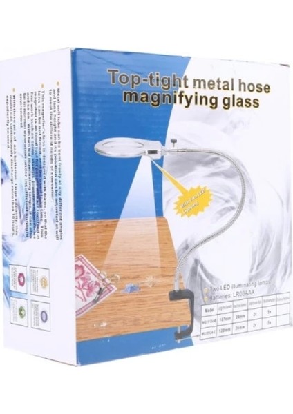 -2.5X130 mm 5X24 mm LED Aydınlatmalı Büyüteç,masa Üstü Metal Hortum MANDALLI-MG15124-C