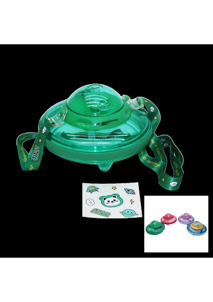 Ufo Modeli Renkli Mika Kristal Suluk Matara Pipetli - Taşıma Askılı 550ML ( Herhangi Bir Renk Gönderilir ) (4887)