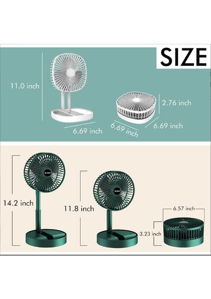 Katlanır Teleskopik Zemin Fanı Yaz Sessiz Öğrenci Masaüstü Fan USB Şarj Edile - MCT8693-9506 modelleri
