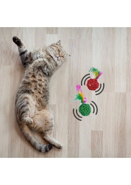 2li Rattan Renkli Peluş Tüy Kedi Köpek Oyuncak Yakalama Çiğneme Çıngıraklı Top Oyuncağı (4887) modelleri