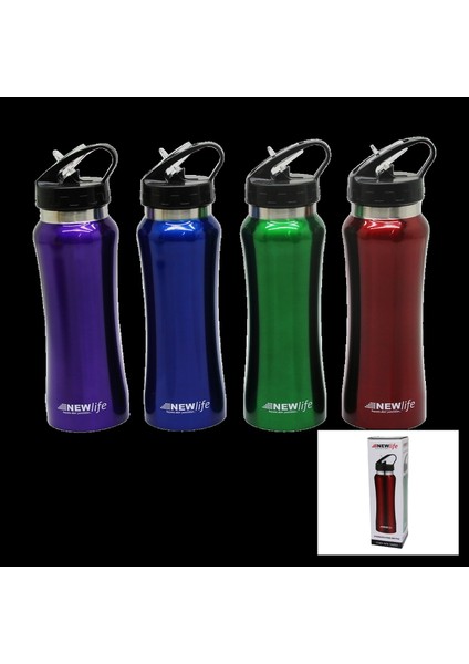 Sporcu Pipetli 650ML Metal Renkli Suluk Matara (4887)