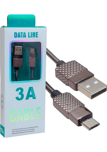 3 Amper Metal Yaylı Mıcro USB Data ve Şarj Kablosu 1 Metre (4887)