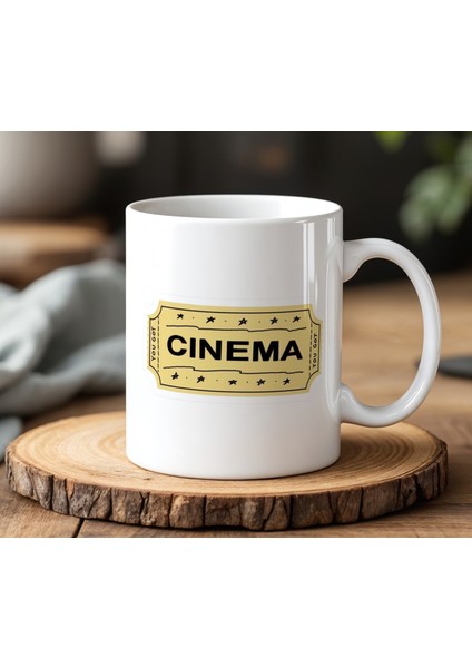 Cinema Ticket Tasarımlı Beyaz Seramik Baskılı Kupa Bardak 330 ml