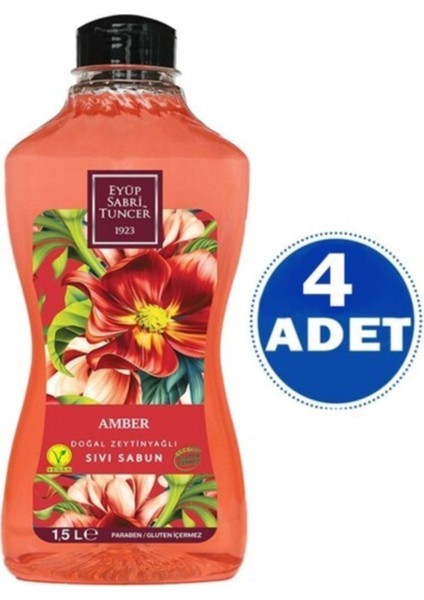 Amber Doğal Zeytinyağlı Sıvı Sabun 1.5 lt 4 Adet