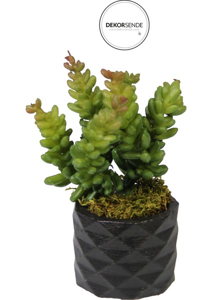 Yapay Pıtırcık Sukulent Dalı Yeşil Kırmızı 16 cm Saksılı