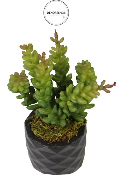 Yapay Pıtırcık Sukulent Dalı Yeşil Kırmızı 16 cm Saksılı