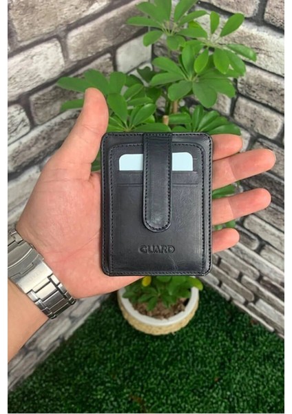 Hakiki Deri Dikey Crazy Siyah Unisex Kartlık (T1466)