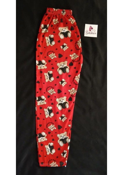 Kırmızı Kumaş Üzerinde Ayıcık Desenli Pijama Altı