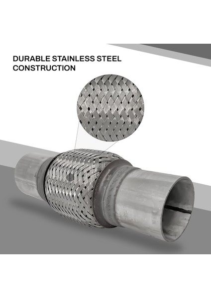 Egzoz Spiral Flex Borusu, 45MM*190MM,ÜNIVERSAL Tip, Paslanmaz Çelik Çift Örgülü