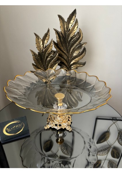 Metal Ayaklı Dekoratif Gold Yaldızlı Tabak Oval Kase, Sunumluk Hediyelik Dekor Kayık Tabak