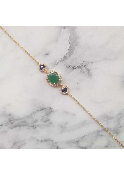 925 Ayar Gümüş Peridot Taşlı & Kalp Nazar Boncuklu Bileklik fiyatları