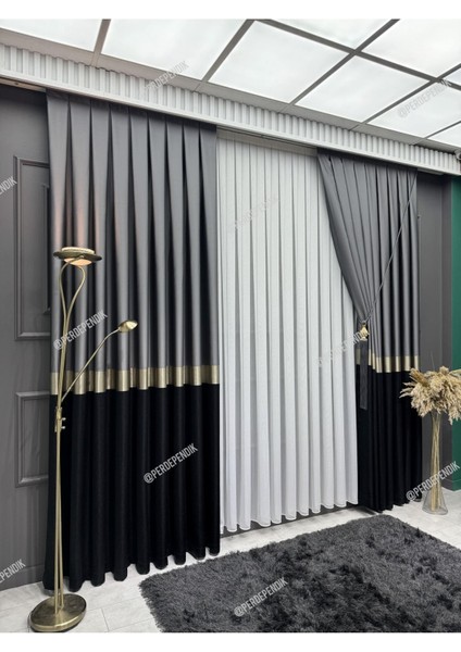 Pano Fon Perde,elegans Seri Azra Desen Siyah Gold Gri