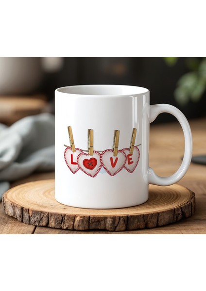 Love Tasarımlı Beyaz Seramik Baskılı Kupa Bardak 330 ml