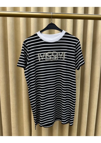 Missemramiss 4734 Mssm Taşlı Çizgili Tshirt