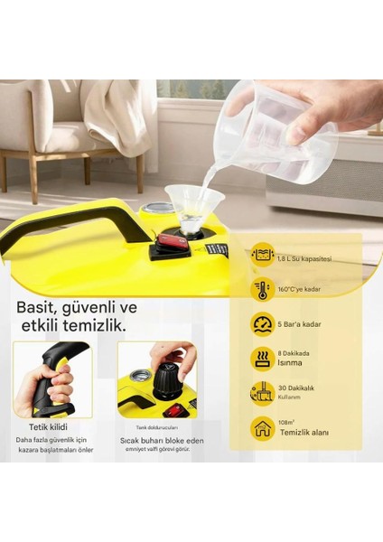 Çok Amaçlı Süpürge El Tipi Buharlı Temizleyici Zemin Halı Kanepe, Döşeme, Araba, Fayans, Banyo 1,5 L indirimleri