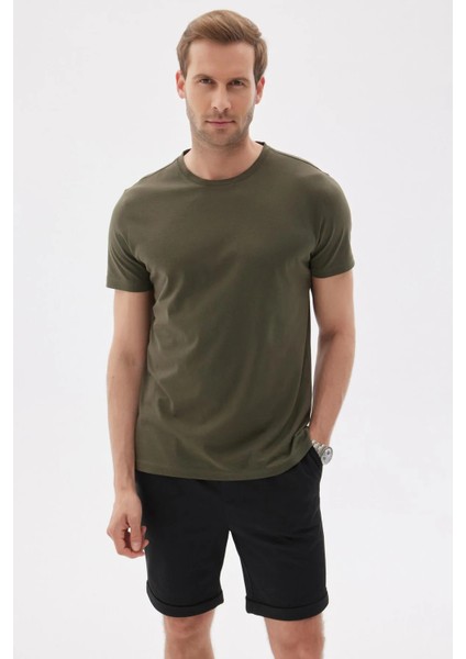 Bisiklet Yaka T-Shirt Haki Yeşil Renk Erkek Tişört fiyatları