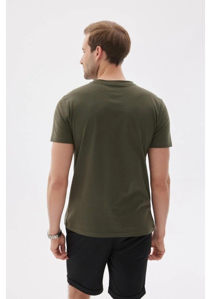 Bisiklet Yaka T-Shirt Haki Yeşil Renk Erkek Tişört modelleri