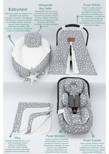 Stars 6 Parça Babynest Set Gri fiyatları