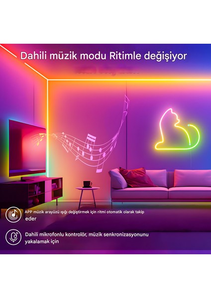 5V Rgb Neon Şerit LED Lamba 3M-5M-10M Telefon ve Kumanda ile Kontrol Sınırsız Renk Tak Çalıştır