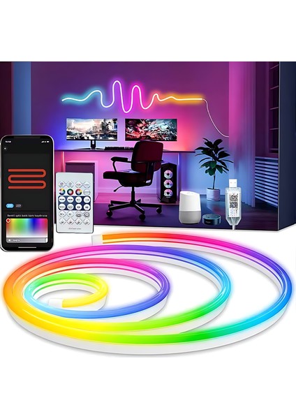 5V Rgb Neon Şerit LED Lamba 3M-5M-10M Telefon ve Kumanda ile Kontrol Sınırsız Renk Tak Çalıştır