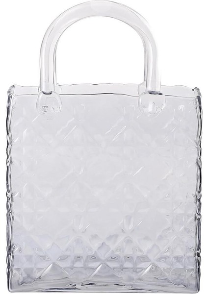 Çanta Vazo Köşeli Model Cam Çiçek Vazosu Dekoratif Antrasit Vazo Büyük Boy Glass Bag Vase