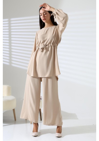 Kadın Tesettür Ayrobin Kuşaklı Tunik Pantolon Ikili Takım fiyatları