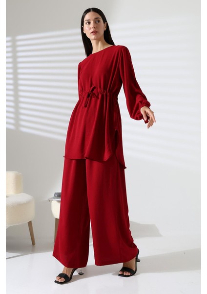 Kadın Tesettür Ayrobin Kuşaklı Tunik Pantolon Ikili Takım
