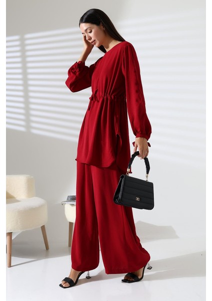 Kadın Tesettür Ayrobin Kuşaklı Tunik Pantolon Ikili Takım indirimleri