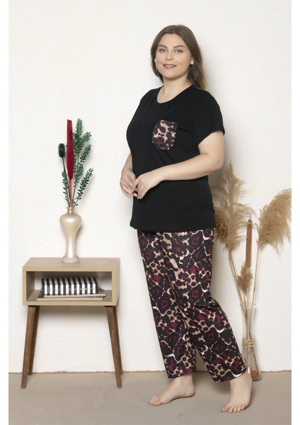 Büyük Beden Bordo Renkli Desenli Kısa Kollu Battal Pijama Takımı B-15 fiyatları