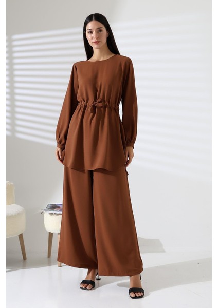 Kadın Tesettür Ayrobin Kuşaklı Tunik Pantolon Ikili Takım