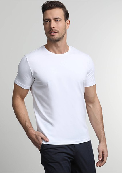 Bisiklet Yaka T-Shirt Beyaz Renk Erkek Tişört fırsatları