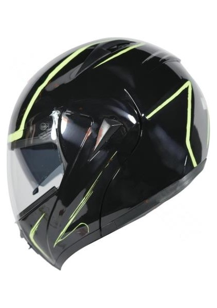- Çene Açılır Kask Siyah - Sarı [ L ] 57638