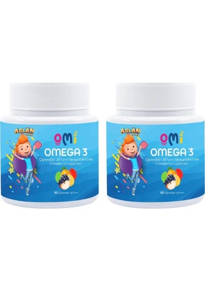 2 Adet Omega 3 Çiğnenebilir Jel Form 60 Gummies Yumuşak Şeker - Aslan Buluşçu