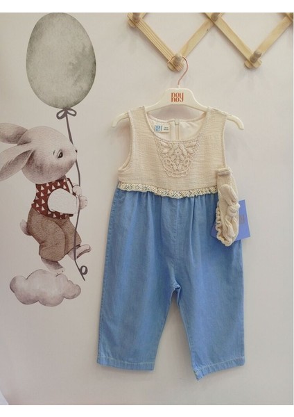 Roba Yaka Detaylı Bandanalı Kot Kız Bebek Tulumu