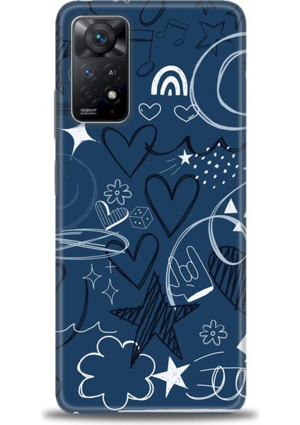 Xiaomi Redmi Note 11 Pro Kılıf Hd Baskılı Kılıf - Notalar ve Kalpler Mavi